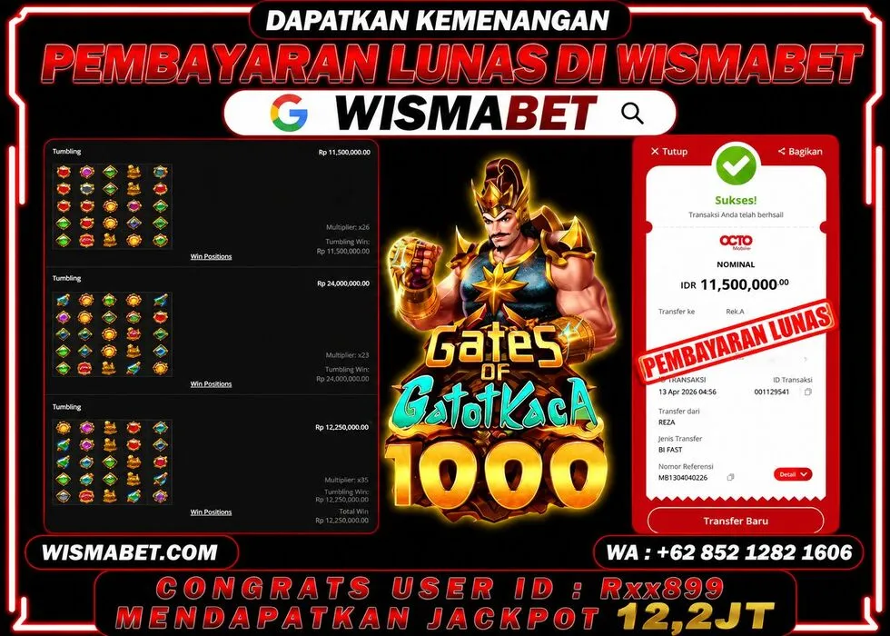 Wismabet - BUKTI KEMENANGAN Gates Of Gatot Kaca 1000 Rp12,250,000,- LUNAS